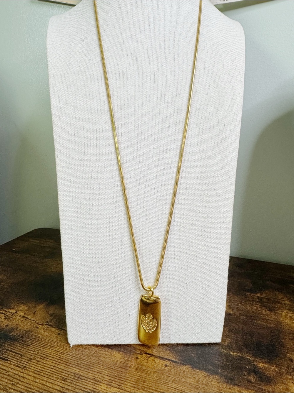Liz Claiborne Polished Gold-Tone Crest Pendant Necklace - Snake Chain - Picture 3 of 7
